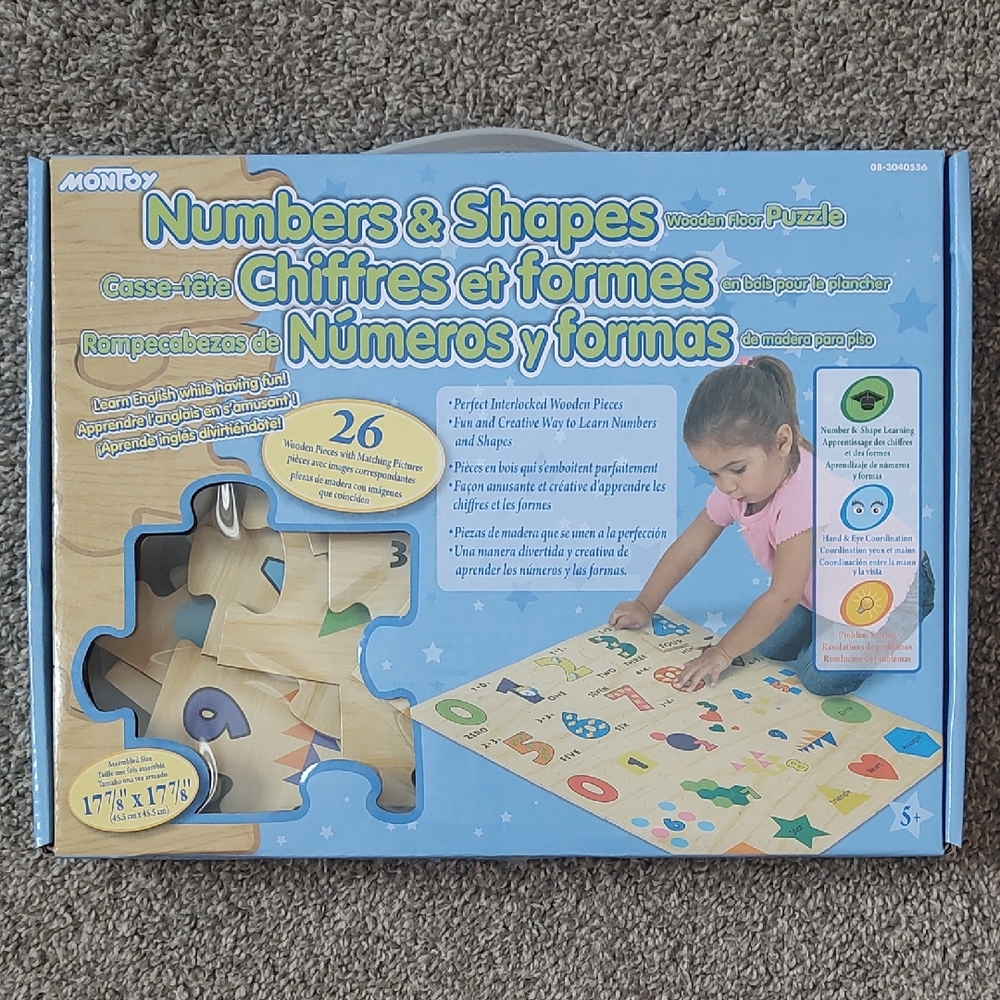 Montoy Numbers & Shapes 26 Piece Wooden Floor Puzzle